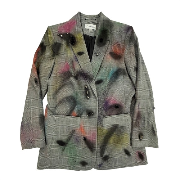 Handcrafted Jackets & Blazers - Artsy Painted and Embellished Blazer Art to Wear Jacket Womens Sz 8 (177)